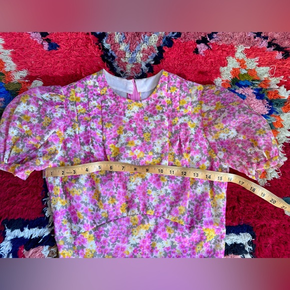 70s Vintage Pink Floral Chiffon Mini Dress XS - Picture 5 of 9